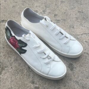 Joie Women's Daryl Floral Embroidered Cream Ivory Leather Sneakers Size 8.5